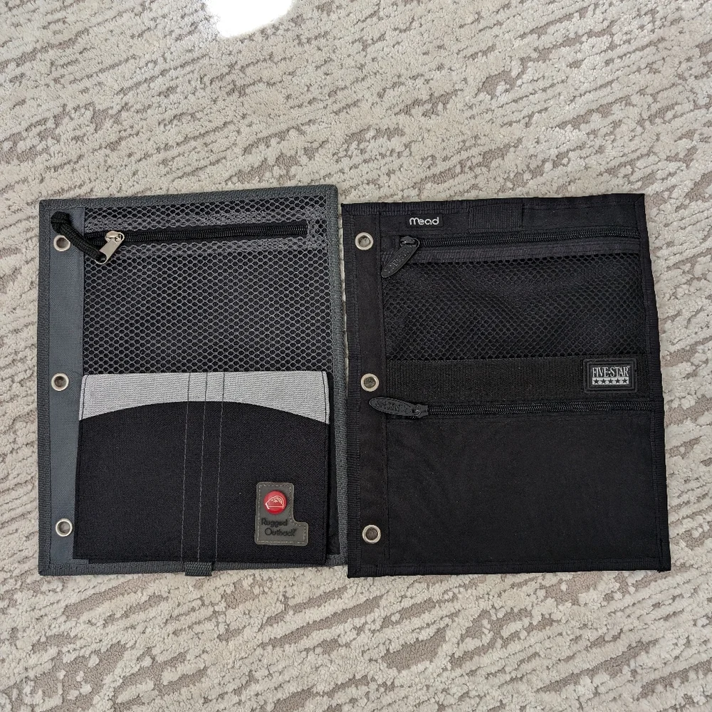 Vtg Rugged Outback 3 Ring Binder, zip pouches w covered id, Mead 5 Star Pockets